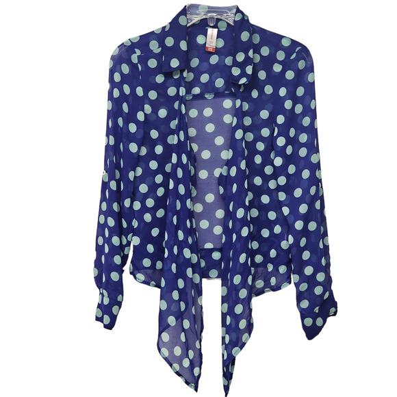 No Boundaries Polka Dot Cover Up Top Mint Green Combo Tie Front Juniors Size 3/5 - Picture 2 of 8